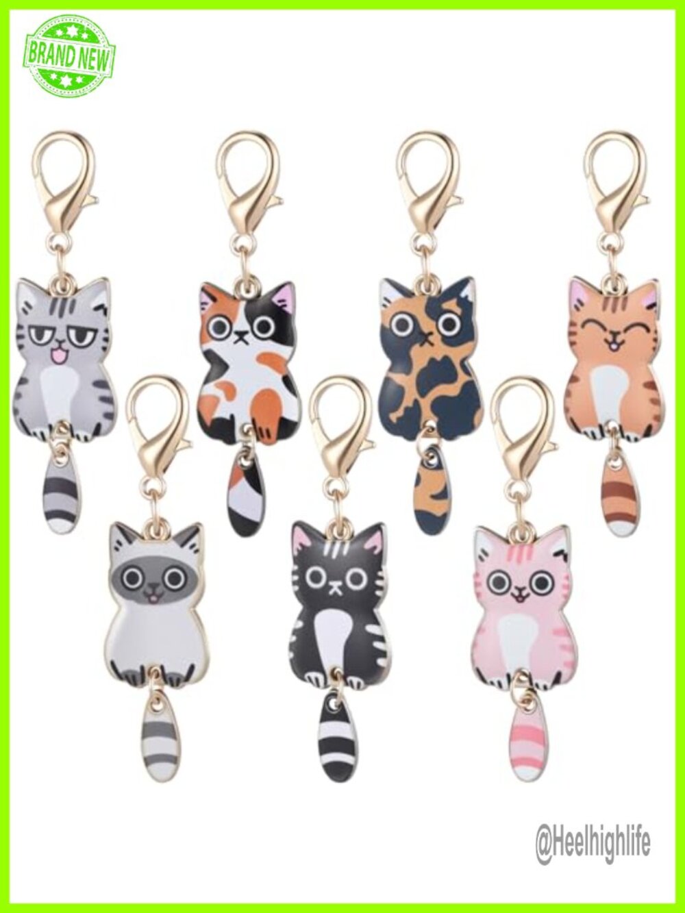 Cute Cat Keychain Set of 7 Kawaii Kitty Charms for Keys Bags Purse Gift